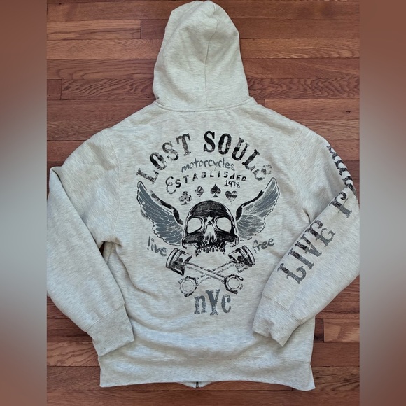 Modern Culture Lost Souls Motorcycles Hooded Zipper Sweatshirt - Size XL - Picture 7 of 8
